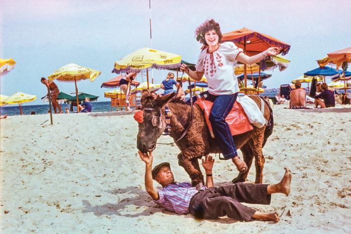 A 1970s tourist attraction: A donkey driver poses with his animal at Sunny Beach