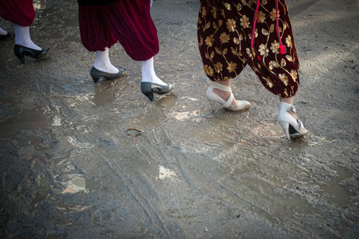 The girls of Ribnovo enjoy their dances in rain or shine