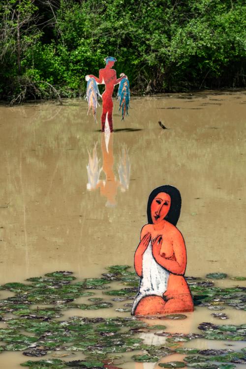 A Modigliani nude and a Minoan fisherman share a pond by a Bulgarian highway