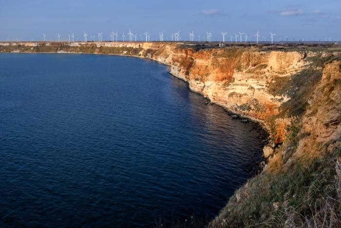 wind turbines sea coast bulgaria