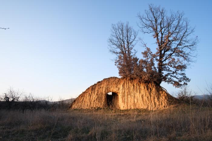 A Thracian burial mound, in the Valley of Thracian Kings, ravaged by treasure hunters