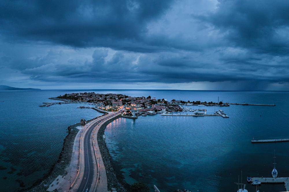 nesebar from air night