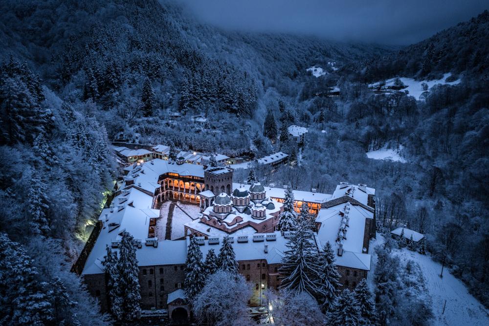 rila monatery from the air